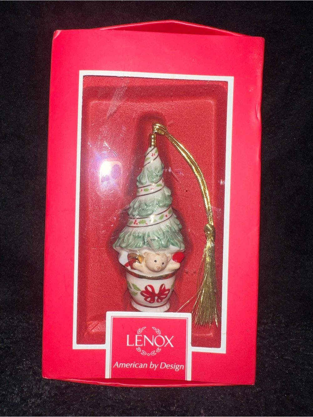 Lenox Green and Gold Teddy Bear Christmas Tree Ornament